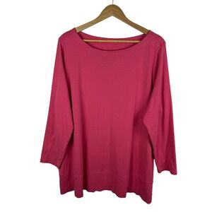 J‎ Jill Perfect Pima Tunic Top Size 2X Pink Long Sleeve Boat Neck Cotton Casual